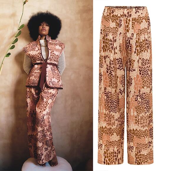NWT Carolina K High Waisted Caro Pants Women's Multicolor Leopard Brown Size: XS